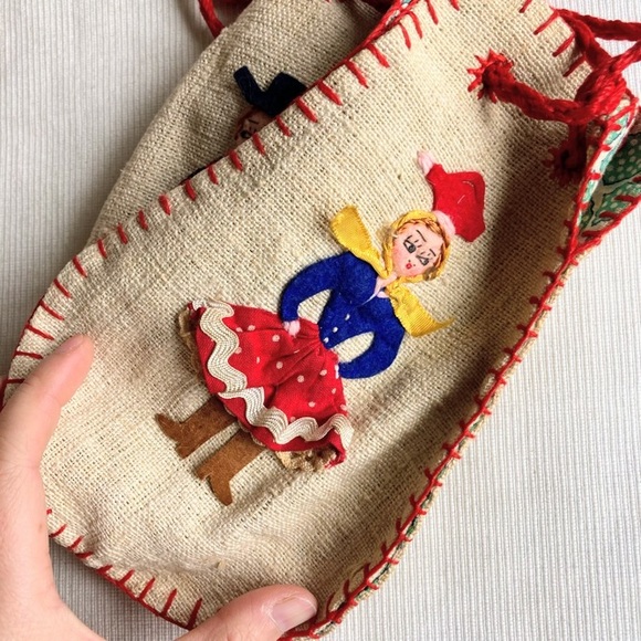 Vintage Handmade Portuguese Folk Art Four Dancers Embroidery Cloth Bag Purse - Picture 4 of 12